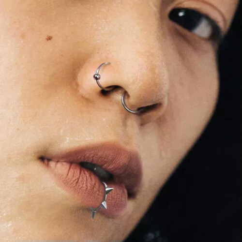 Fake Labret Piercing C-Shaped Stainless Steel Lip Ring Rose 2