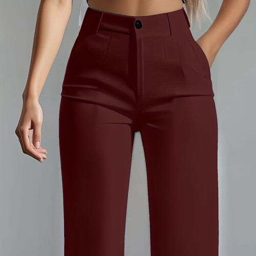 Women's Casual Solid High-Waisted Straight Trousers Dark 1