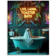Gothic Ghost Bathtub Poster Neon Vintage Halloween Decor
