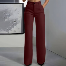 Women's Casual Solid High-Waisted Straight Trousers Dark