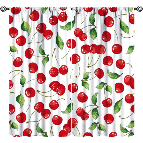 Fruit Berry Curtains Fresh Red Cherry Green Garden Rod