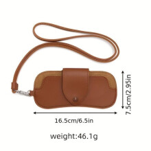 Glasses Case PU Leather Neck Hanging Holder with Lanyard