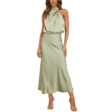 Women's Elegant Sleeveless Halter Satin Evening Dress Light