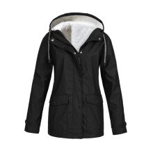 Windproof Waterproof Ski Jacket for Women Black Hooded