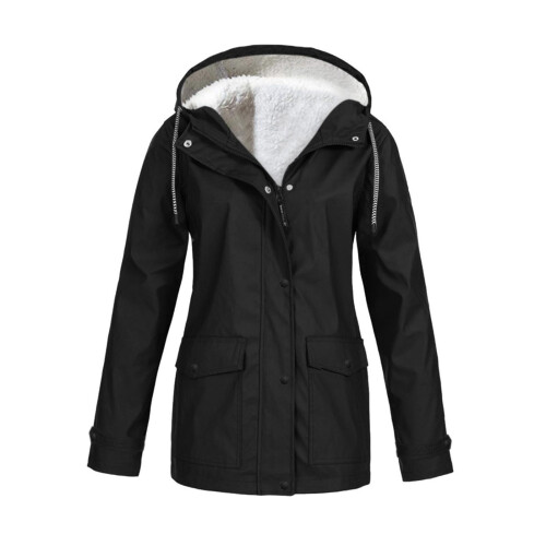 Windproof Waterproof Ski Jacket for Women Black Hooded
