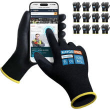 PU-Coated Safety Work Gloves Large Black 12 Pairs