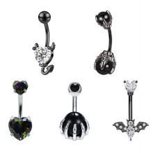 Heart CZ Belly Button Rings Opal Bat Demon 5PCS