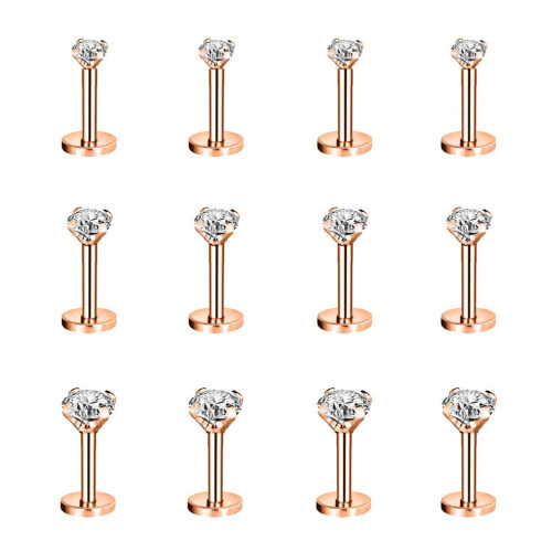Labret Lip Studs Push-In 12-Piece Set 16G