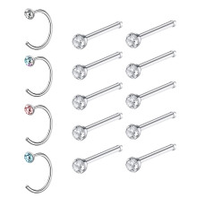 C-Shaped Nose Ring Set with Zirconia 14 Pieces