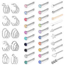 Crystal Nose Hoop Rings Set Heart Star Cross 60 Pcs