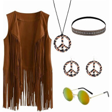 Women's Hippie Costume Vest Necklace Set 70s Style