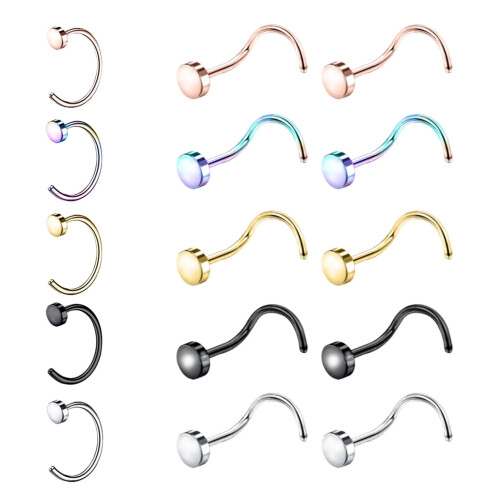 Nose Hoop Ring Set Rose Gold Black 15 pcs