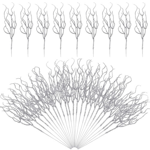 Silver Glitter Berry Stems Christmas Decor 30 pcs