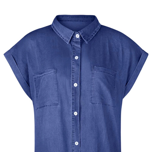 Women's Solid Denim-Style Mini Dress with Chest Pockets 1