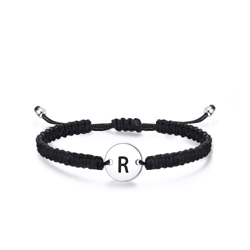 Sterling Silver Initial Bracelet Adjustable Braided Disc