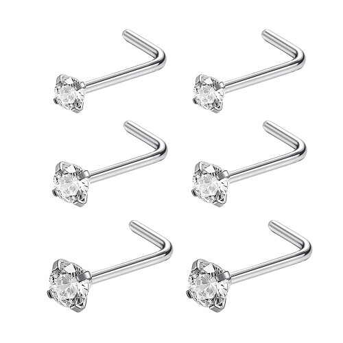 Stainless Steel Crystal Nose Stud Set 6 Pieces