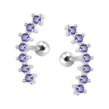 Curved Crystal Stud Earrings 316L Stainless Steel 1 Pair