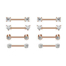 Cubic Zirconia Rose Gold Nipple Ring 14G