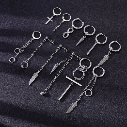 Punk Cross Hoop Earrings Set 12 Pieces 2