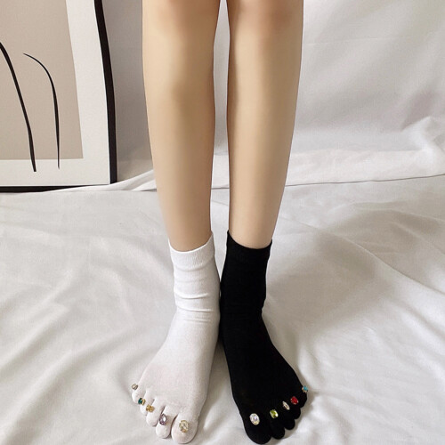 Five Finger Socks Cotton Breathable Soft Rhinestone Decor 1 1