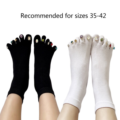 Five Finger Socks Cotton Breathable Soft Rhinestone Decor 1 2