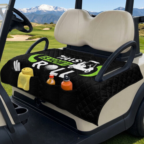 Golf Cart Seat Covers Black Foldable with 4 Pockets