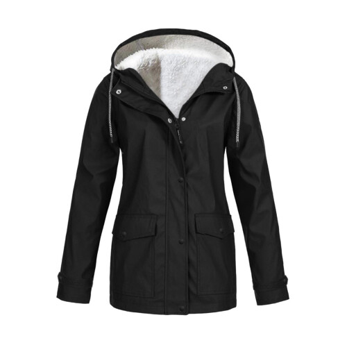 Windproof Waterproof Ski Jacket for Women Black Hooded 1