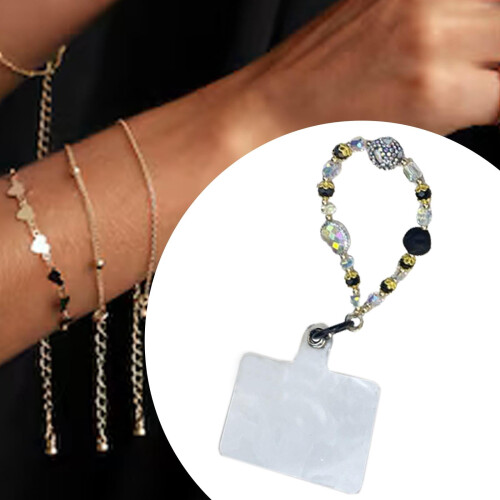 Beaded Phone Wrist Strap Black Gold Women 1 Pack 1