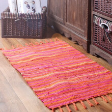 Rag Rug Cotton Reversible Hand Woven 20 x 31 Inch Orange
