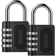 Long Shackle Combination Padlock 4-Digit Resettable 2-Pack