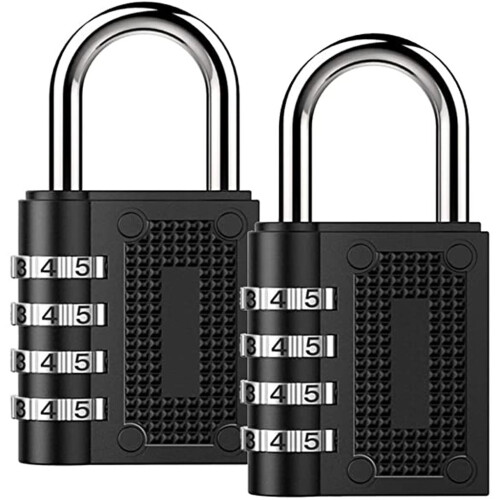 Long Shackle Combination Padlock 4-Digit Resettable 2-Pack