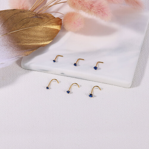 CZ nose studs gold plated 6 pcs 20G 2