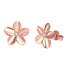 Plumeria Flower Stud Earrings 925 Sterling Silver Rose Gold