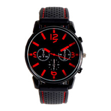Men's Analog Quartz Watch with Numeral Dial and Red