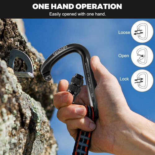 Screwgate Locking Carabiner D-Ring Clip Hook 30KN Black 1