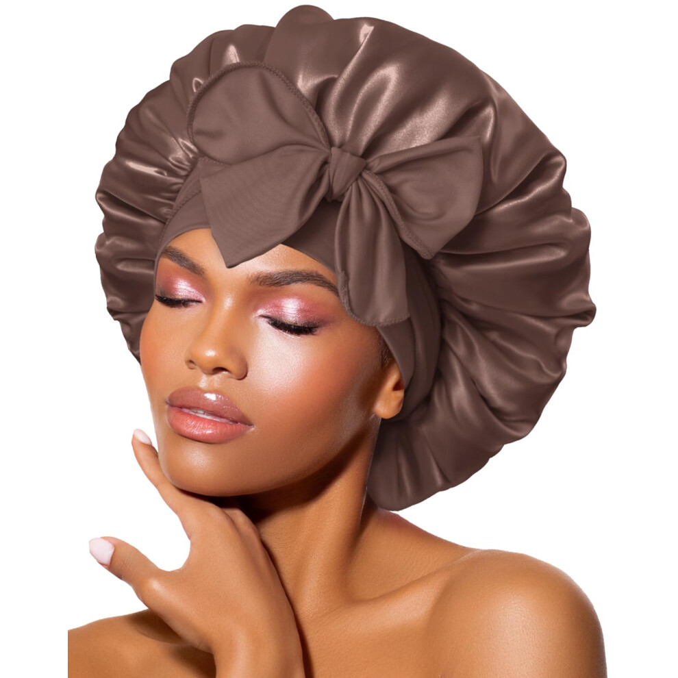 Silk Bonnet for Women Black Adjustable Night Sleep Cap