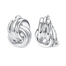 Twisted Knot Silver Clip-On Earrings White Gold Plated