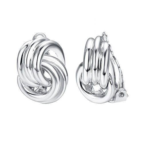 Twisted Knot Silver Clip-On Earrings White Gold Plated