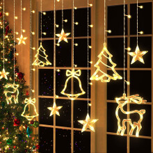 LED Christmas Curtain Lights 11.5FT Warm White 8 Modes Star