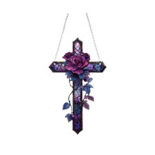 Purple Rose Cross Ornament 2D Floral Christmas Tree Decor