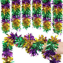 Mardi Gras Tinsel Garland Green Purple Gold 4 pcs 26.2 ft