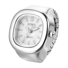 Finger Watch Silver Stainless Steel Band Mini Quartz
