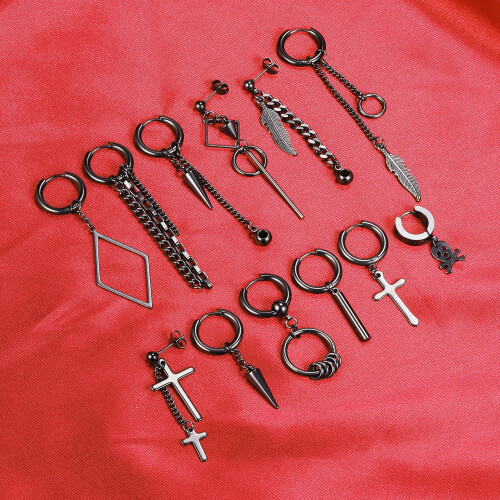 Punk Cross Hoop Earrings Set 12 Pieces 2