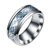 Women's Titanium Steel Dragon Wedding Ring Silver Gold Blue