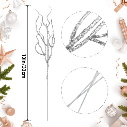 Silver Glitter Berry Stems Christmas Decor 30 pcs 1