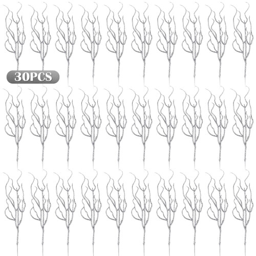 Silver Glitter Berry Stems Christmas Decor 30 pcs 2