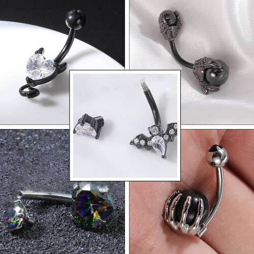 Heart CZ Belly Button Rings Opal Bat Demon 5PCS 1