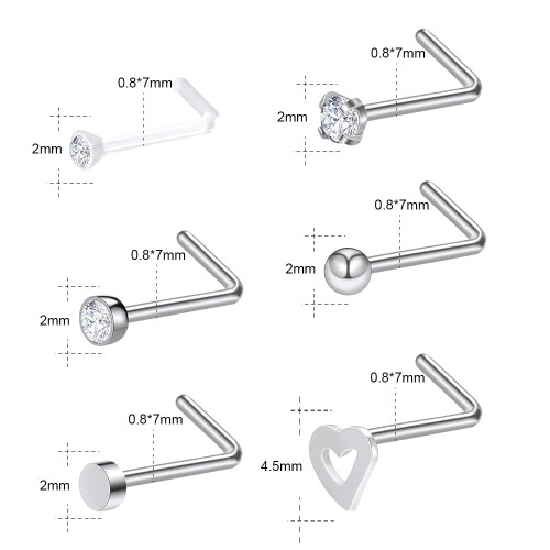 Clear Bioflex Nose Stud Set 6 Pieces 1