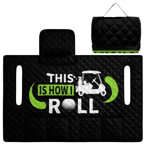Golf Cart Seat Covers Black Foldable with 4 Pockets 2