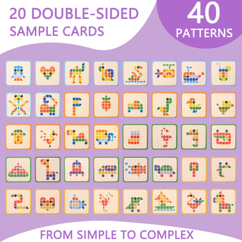 Wooden Pattern Blocks Puzzle Set with 20 Cards and Tray, 2